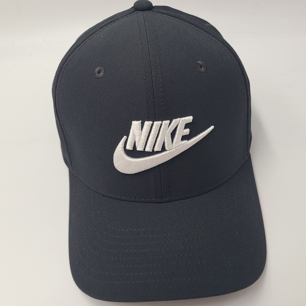 Nike Hat Fitted L-XL Black White Swoosh Flex Rise Cap Golf Outdoors Casual Men